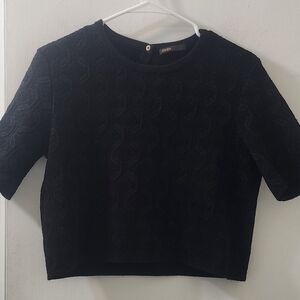 Maje Black Textured Women's Top With Golden Threads And Buttons.